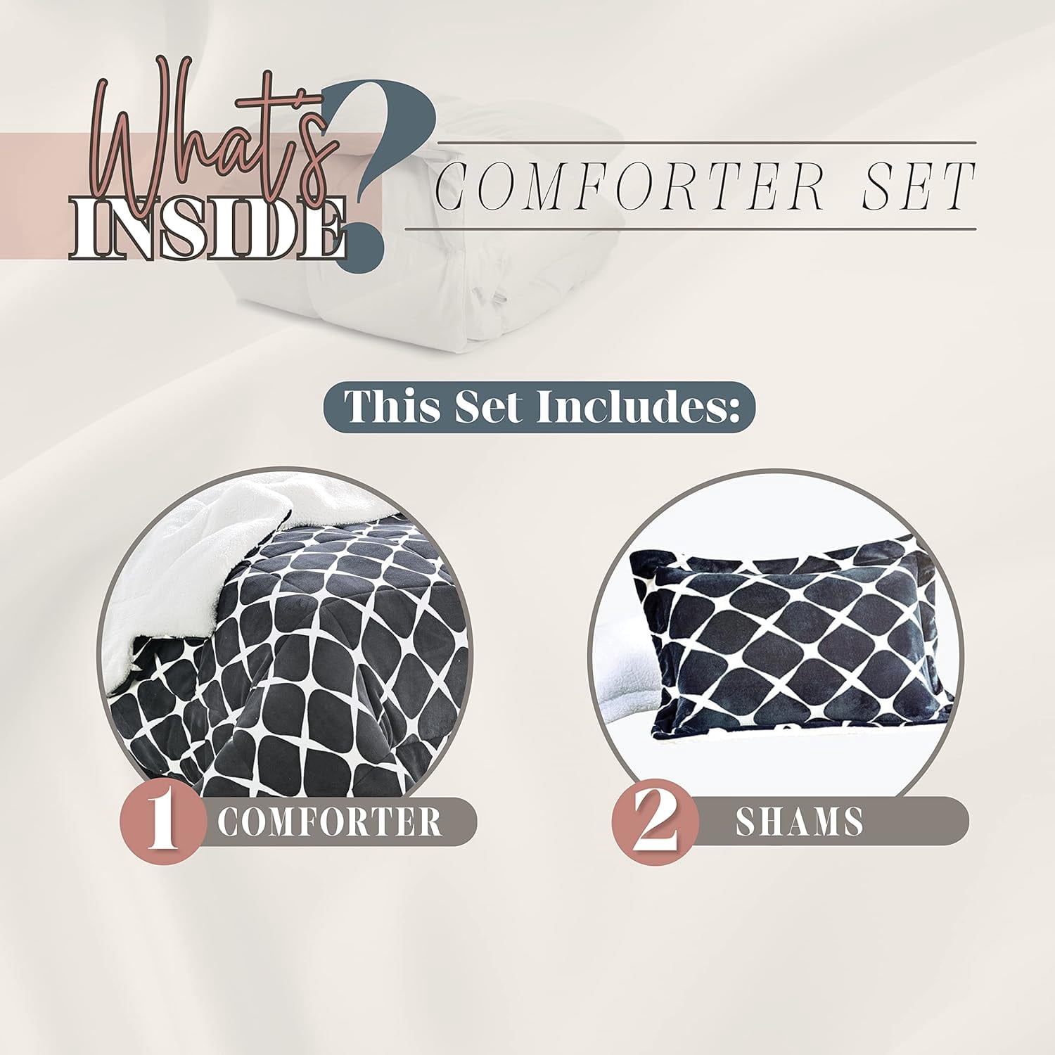Elegant Comfort 3-Piece Luna Ogee Pattern Collection, Reversible Sherpa Comforter, Soft, Breathable & comfy Fabric, High Quality Micro-Suede, Ogee Pattern Sherpa Comforter, King, Charcoal Gray