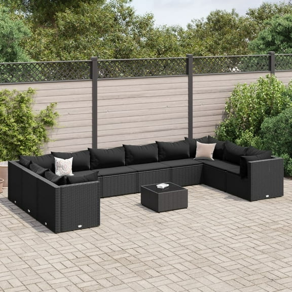 vidaXL 11 Piece Patio Lounge Set with Cushions Black Poly Rattan