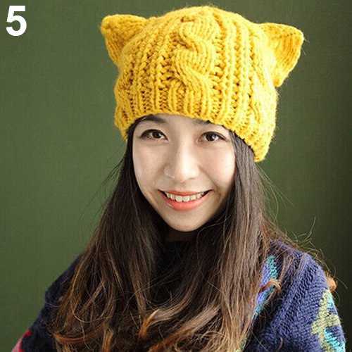 Ayyufe Women's Winter Knit Crochet Braided Cat Ears Beret Beanie Ski Knitted Hat Cap