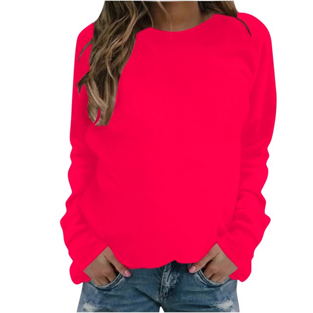 lcziwo Chandails à Manches Longues pour Femmes Légers à Col Rond, Chandail à Enfiler Automne 2024, Couleur Unie, Tuniques Décontractées, Hauts, Chemisiers, Liquidation, Offres du Jour, Rouge, m