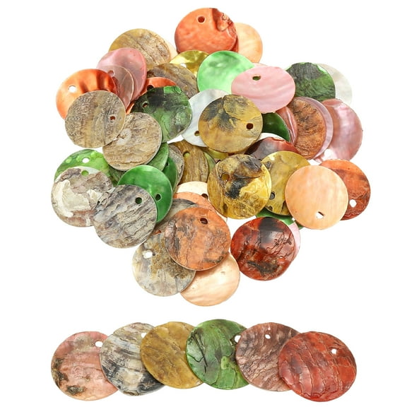 Uxcell 60Pcs Capiz Shells 1.5cm/0.6" Round Natural Shells with 2 Holes for DIY Craft Decoration, Forest Color
