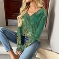 thumbnail image 5 of HLKJKLS Long Sleeve Shirts For Women Long Sleeve V Neck Casual Basic Tee Trendy Fall Loose Fit Green S-3Xl, 5 of 6
