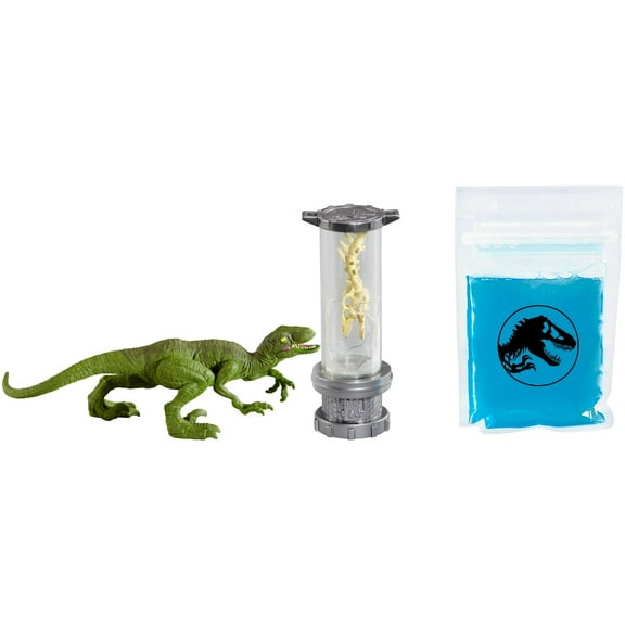 Jurassic World Slime Dino DNA Lab Kit, Velociraptor Action Figure Set with 2 oz Blue Slime