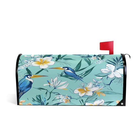 Mailbox Covers Magnetic Large Size 25.4x20.78 in Mailbox Wraps Post for Garden Yard Decor Tropical Flowers and Birds