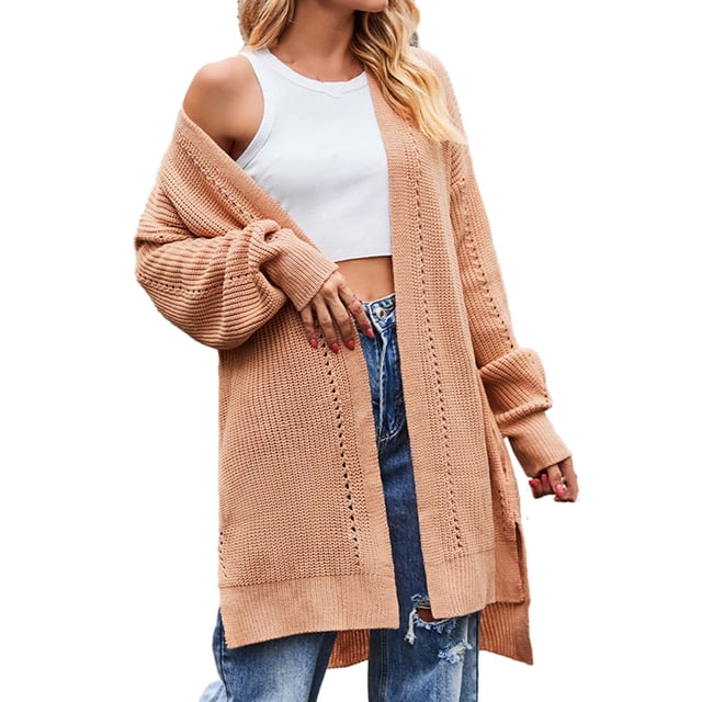 AherBiu Cardigan Sweaters for Women Ribble Knitted Mid-Long Split Fall Winter Women's Clothes