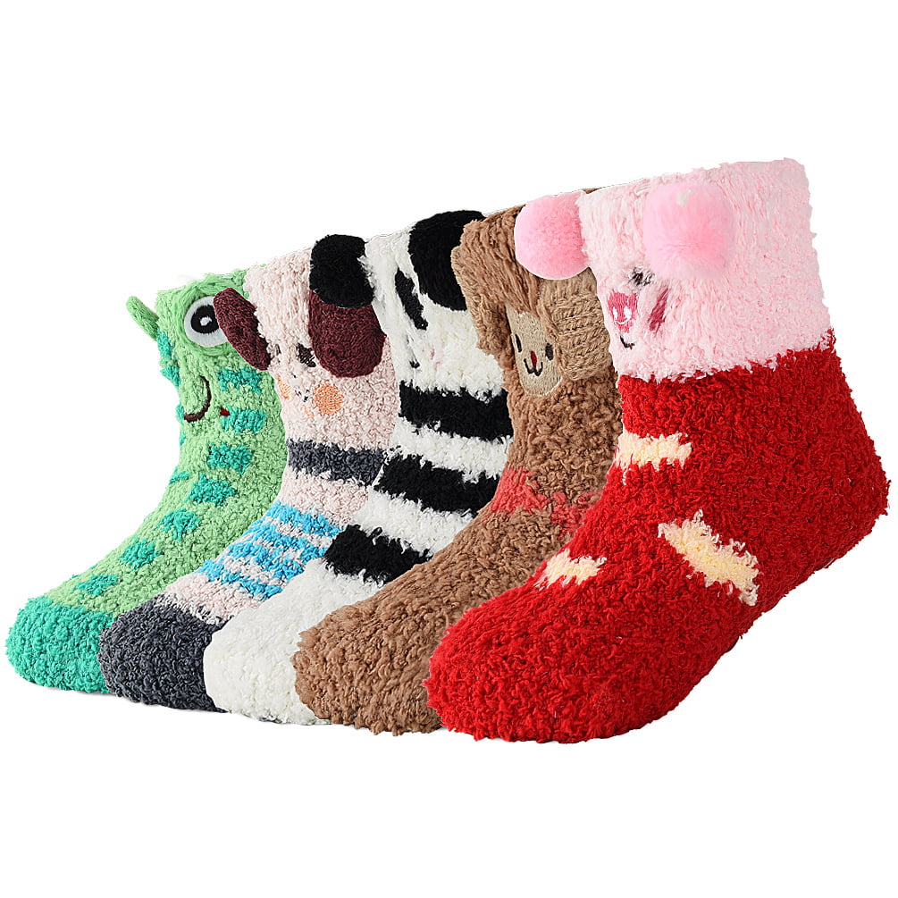 Girls Winter Socks Kids Warm Crew Socks Thick Cotton Thermal Cartoon Socks for Girls 6 Pairs