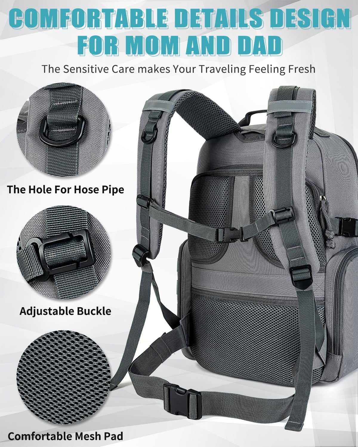 SHARKMOUTH Dad Diaper Bag Backpack - Military Baby Gear Backpacks with Daddy Patches Gray