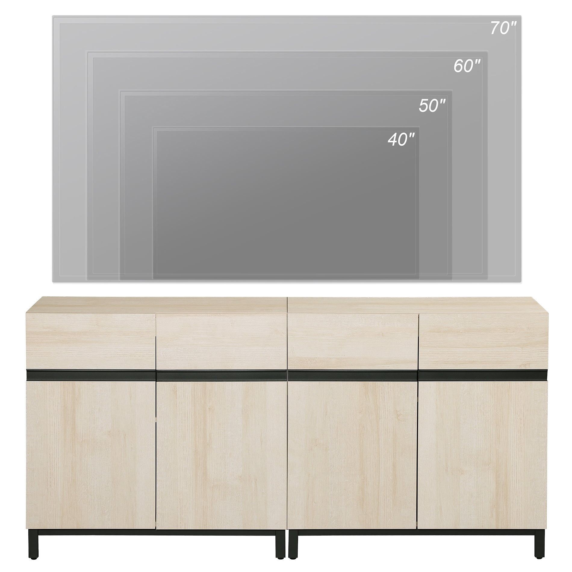 WAMPAT 63" TV Stand with Doors,Modern TV Stand for TVs up to 70 Inch,2 Packs Wood Entertainment Center with Adjustable Shelves & Metal Base.