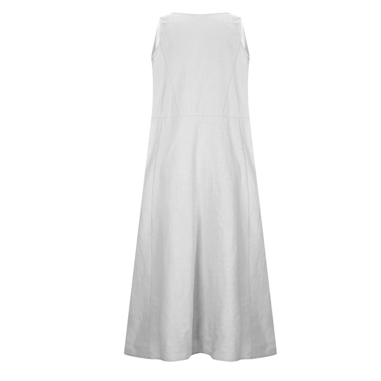 Fartey Maxi Dresses for Women 2025 Summer Trendy Plain Plus Size Cotton Linen  Dress Casual Loose Crewneck Sleeveless Flowy Sundress with Pockets White  S-5XL - Walmart.com