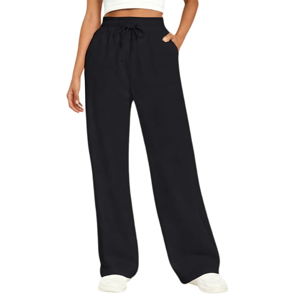 Womens Wide Leg Sweatpants Fleece Lined Baggy Sweat Pants Comfy Airport Travel Outfits Athletic Joggers Black S