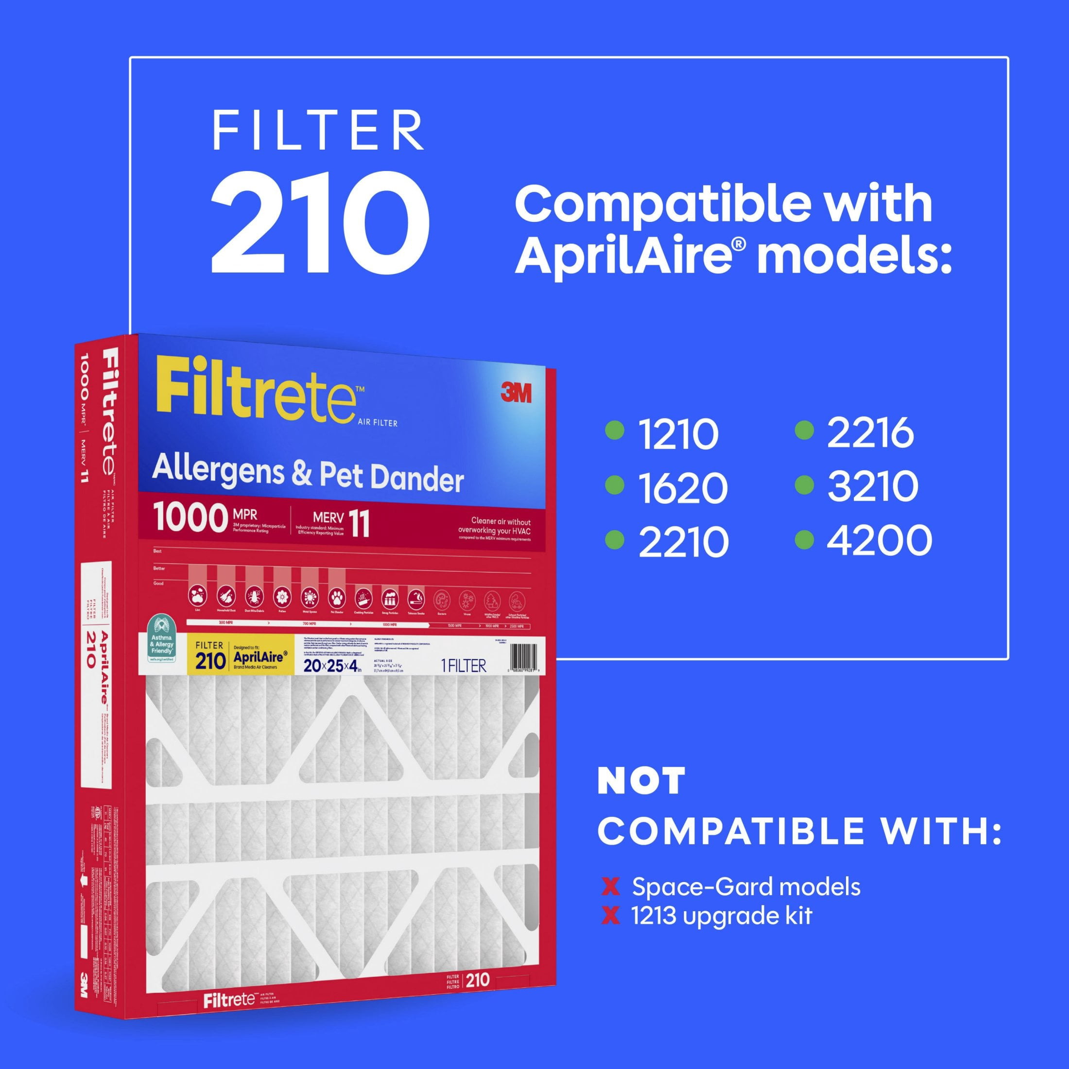 Filtrete 20x25x4 AprilAire HVAC Furnace Air Filter, MPR 1000 MERV 11, Allergen Defense, 2 Filters