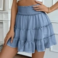 thumbnail image 5 of QHFBli Womens High Waist Ruffle Flowy Mini Skirts Stretchy Waist Solid Lined Layered Pleated Casual Beach Short Skirt, 5 of 6