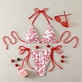 thumbnail image 2 of Qingpeng Womens Two Piece Bikini Swimsuits Triangle Halter Tie Back Low Rise Tie Side Floral Bows Bathing Suit, 2 of 6