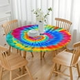 thumbnail image 3 of Colorful Rainbow Tie Dye Spiral Pattern Round Fitted Tablecloth with Elastic Edge,Dining Table Cover Waterproof,Outdoor Round Tablecloth for Camping,Dining,Indoor and Outdoor, 3 of 7