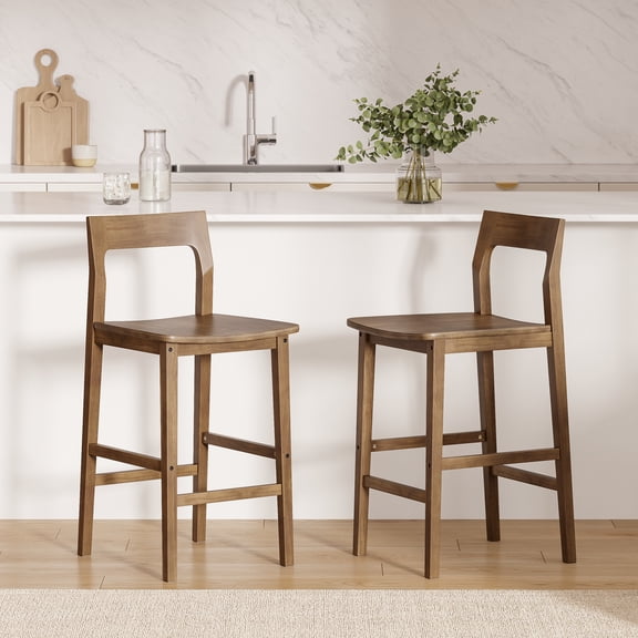 Joyyskill Wood Bar Stools Set of 2, Counter Height Barstools Armless Farmhouse Wooden Bar Dining Chairs with Solid Wood Legs, Brown