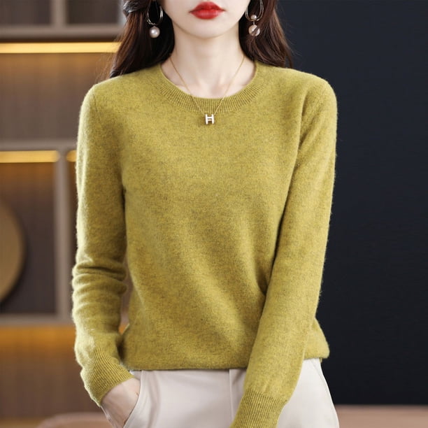 Suéter de lana Suéter de cuello redondo para mujer Suéter tipo pulóver Suéter de base suelta interior Suéter superior para mujer