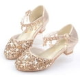thumbnail image 4 of Little Kids Girls Dress Pumps Glitter Sequins Princess Low Heels Mary Jane Party Dance Shoes Rhinestone Sandals, 4 of 5