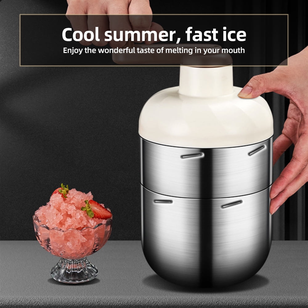BIMZUC Hand Crank Operated Ice Crusher Snow Cone Machine Portable Manual Shaved Ice Machine with Free Ice Making Mold for Slush and Smoothies 11.02 inches / 28 cm Silver