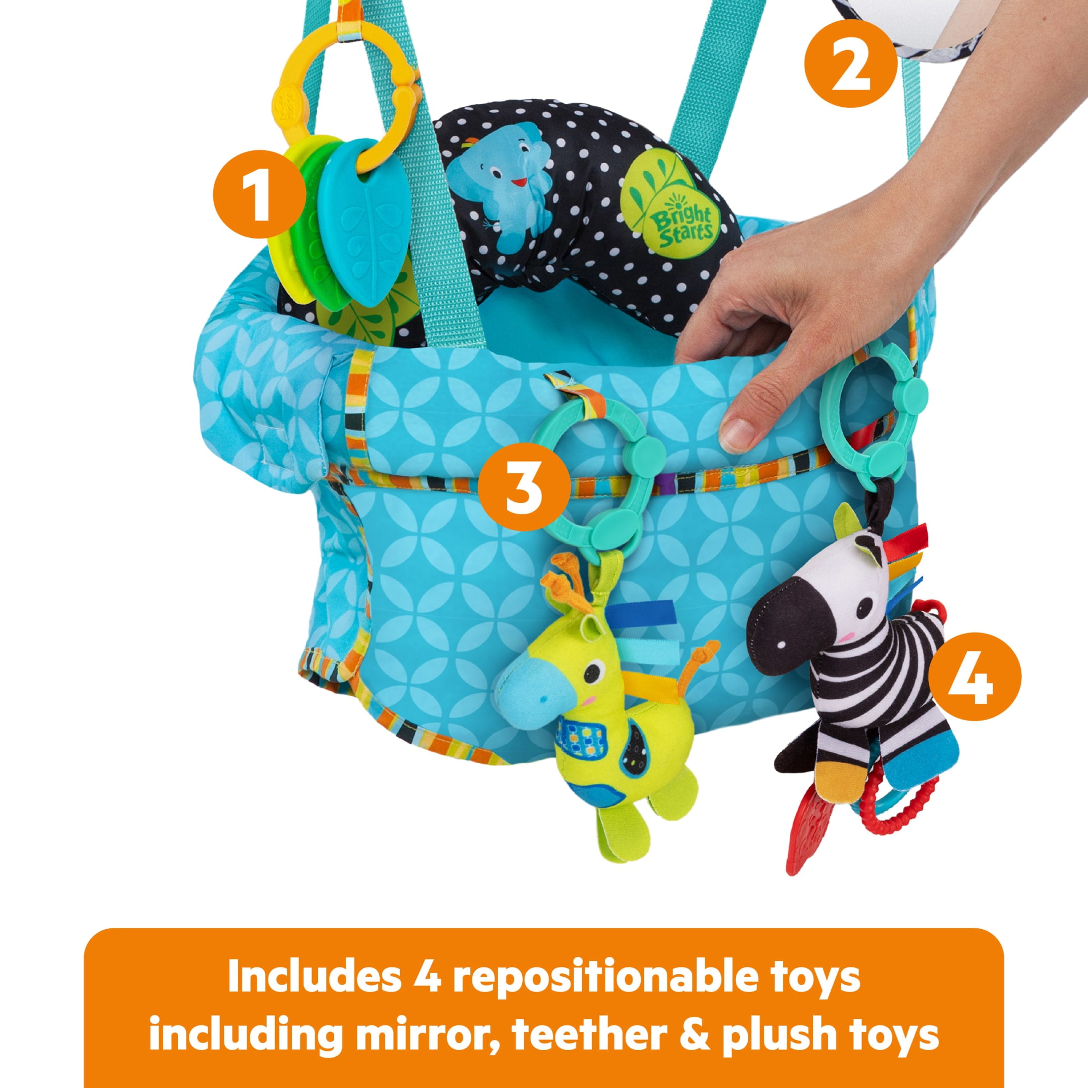 Bright Starts Bounce and Spring Deluxe Door Jumper with Take-Along Toys for Ages 6 Months and Up