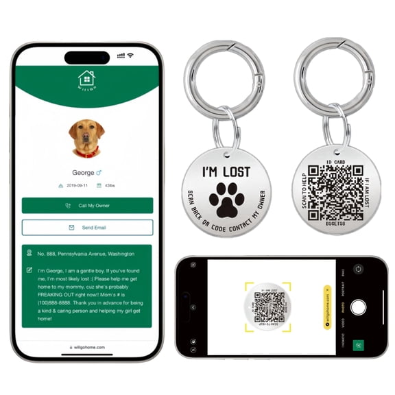Placa Inteligente para Perros con Código QR, Perfil de Mascota en Línea y Alerta de Ubicación – Placa Personalizada de Acero Inoxidable con Nombre de Gato