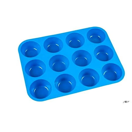 12 Cup Silicone Mini Muffins and Cupcake Baking Pan, Non-Stick Silicone Mold, Oven, Microwave, Dishwasher Safe 100% Silicon Bakeware Tin - Top Home Kitchen Rubber Tray & Mold (BLUE 1