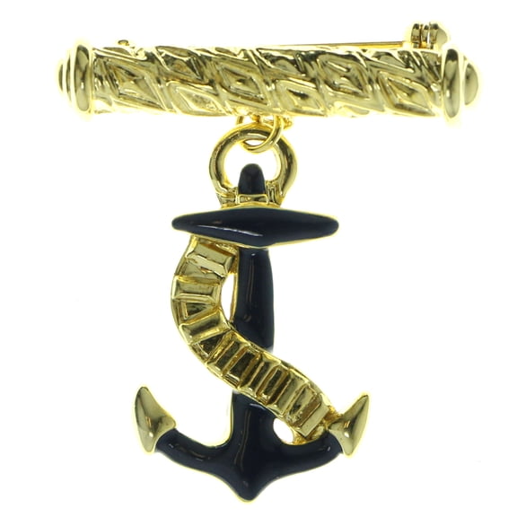 Gold-Tone & Blue Colored Metal Anchor Brooch-Pin