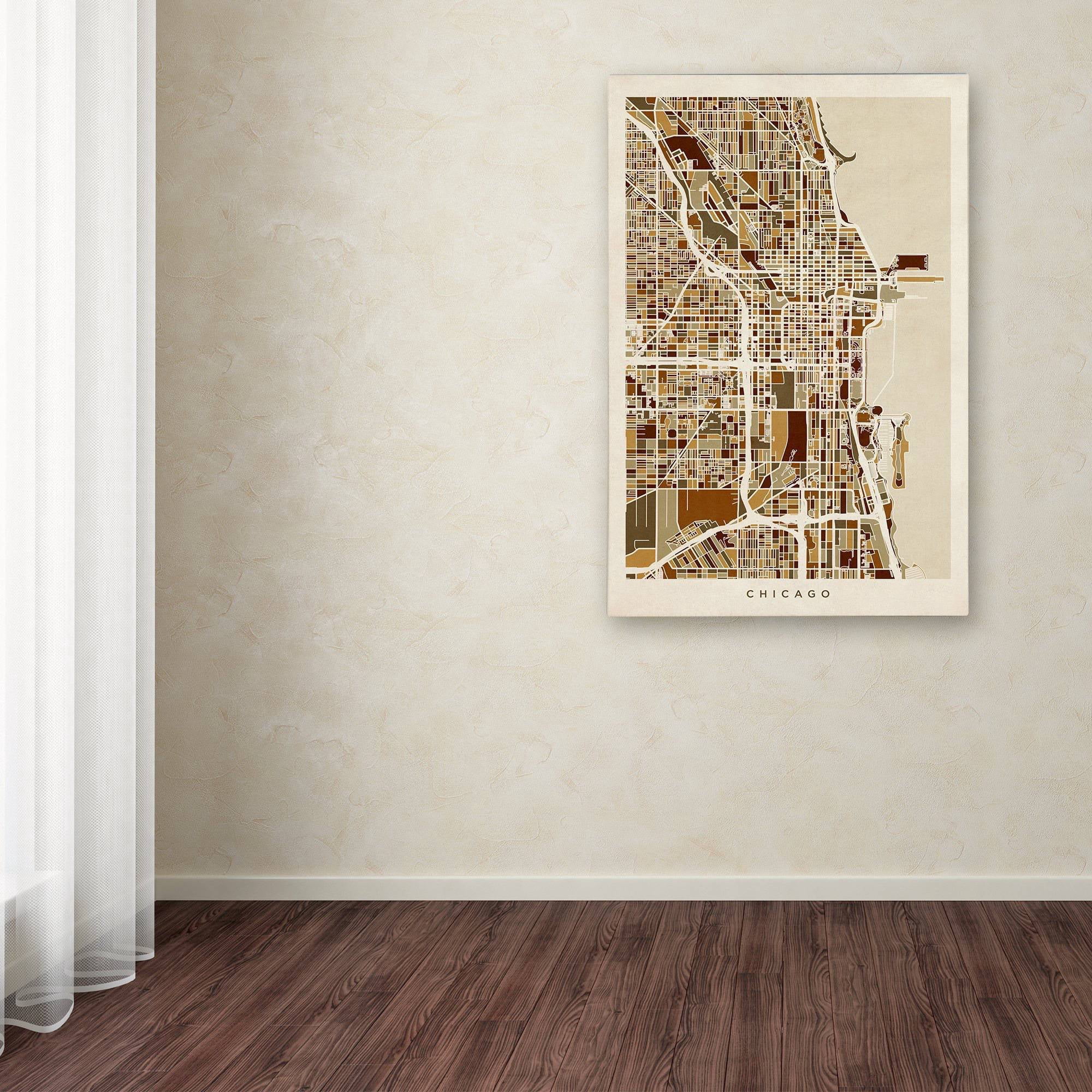 Trademark Fine Art "Chicago City Street Map" Canvas Art by Michael Tompsett