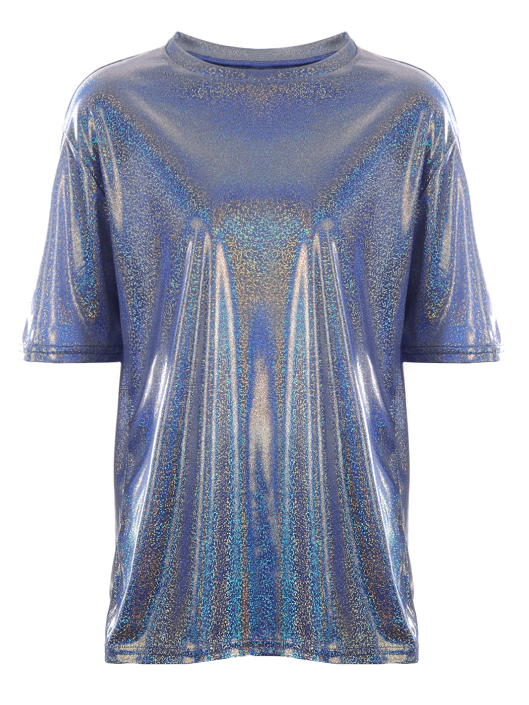 Feinuhan - Women's Holographic Metallic T-Shirt Shimmer Sparkle Top ...