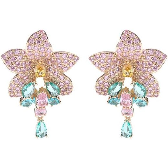 14K Gold Crystal Stud Earrings, Dainty Flower Design, Luxurious Fashion Accessory for Special Occasions