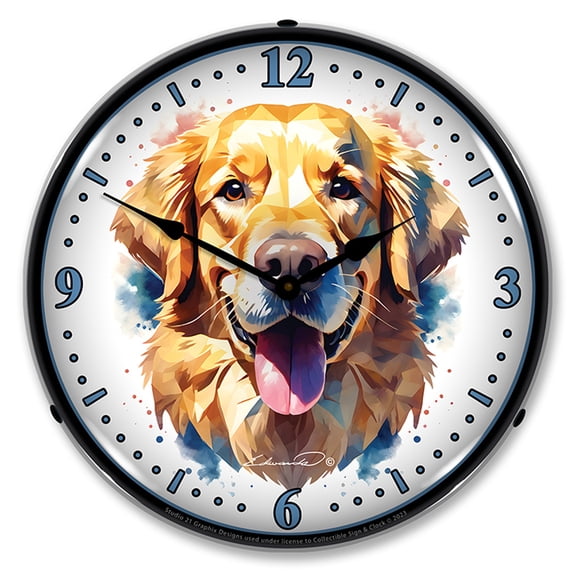 Collectable Sign and Clock Golden Retriever LED Lighted Premium Wall Clock