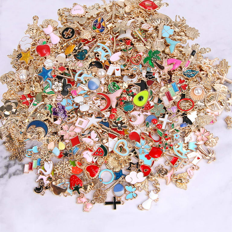 JANYUN 350Pcs Wholesale Bulk Lots Jewelry Making Charms Assorted Gold  Plated Enamel Pendants DIY for Necklace Bracelet Jewelry Making and Crafting