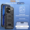 thumbnail image 2 of REJODA-Heavy Duty Military Grade Metal Case for iPhone 16 Plus, Waterproof, Shockproof, Full Body Protection, Built-in Screen Protector, Black, 2 of 4