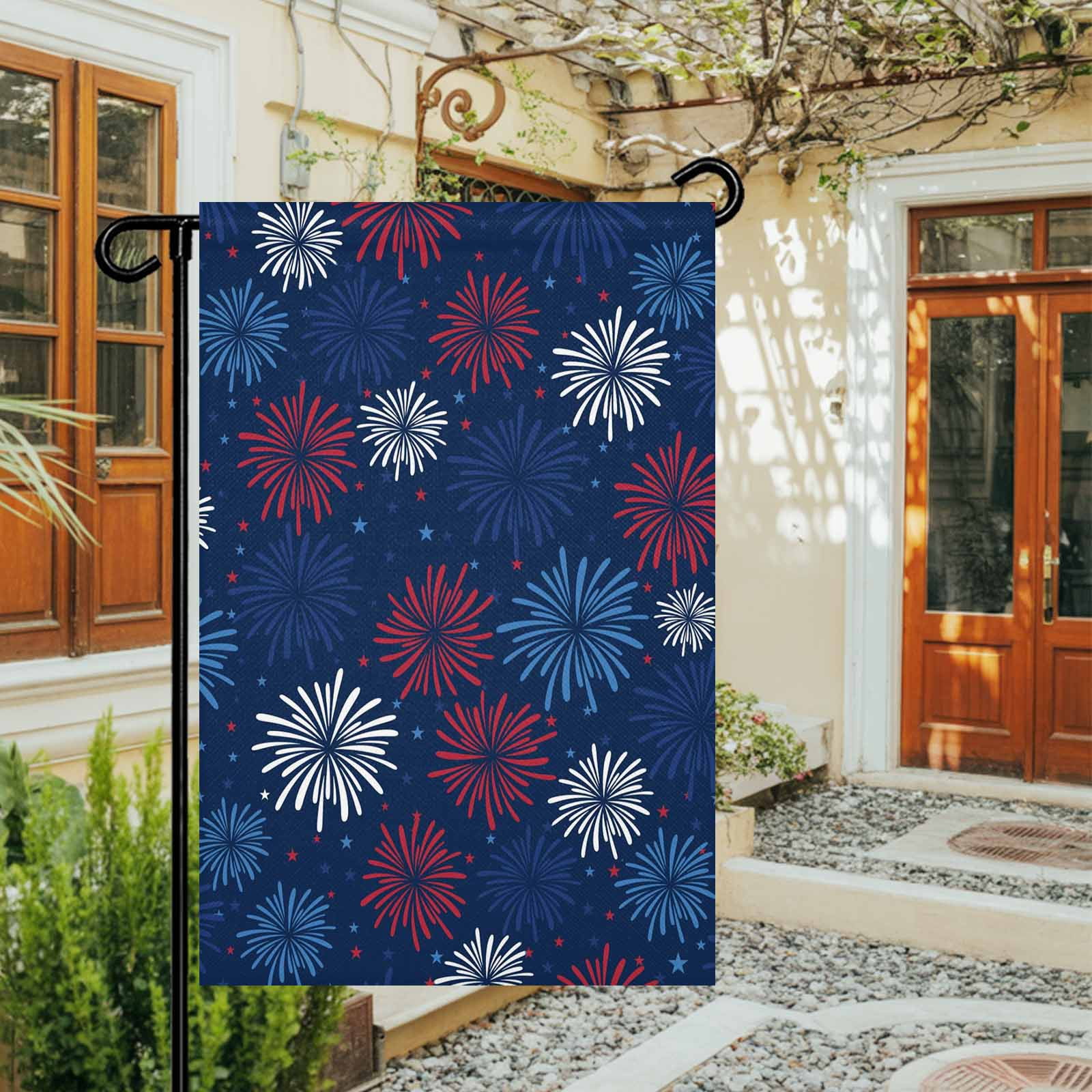 4th of July Garden Flags Red White and Blue Stars Fireworks Garden Flag Double Sided Welcome Flag USA Flag Independence Day Yard Flags for Outdoor Lawn Porch Memorial Day Holiday Decor 28x40 Inch