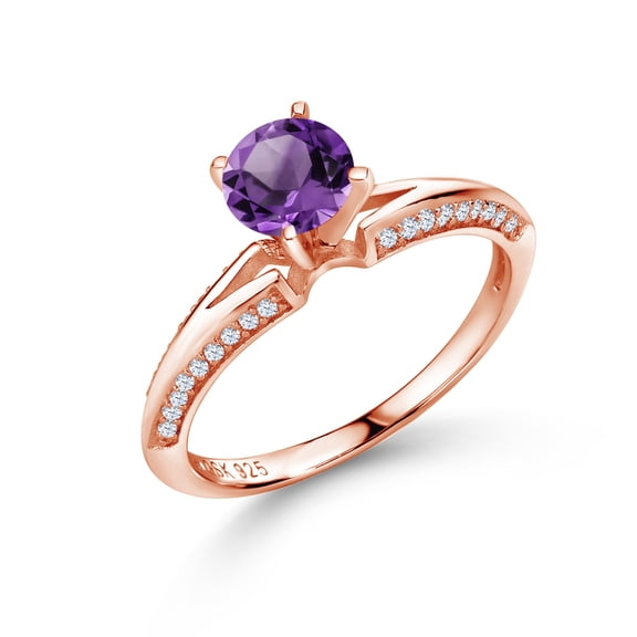 Gem Stone King 1.58 Ct Round Purple Amethyst 18K Rose Gold Plated Sterling Silver Ring (Size 6)