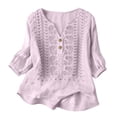 thumbnail image 2 of Babysbule Women's Cotton Embroidered Notch V-Neck Elbow Length Sleeve Casual Boho Top for Daily and Weekend Wear, 2 of 6