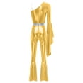 thumbnail image 3 of iiniim Womens 70s Vintage Disco Dance Metallic Shiny One Shoulder Flare Jumpsuits Clubwear Gold S, 3 of 7