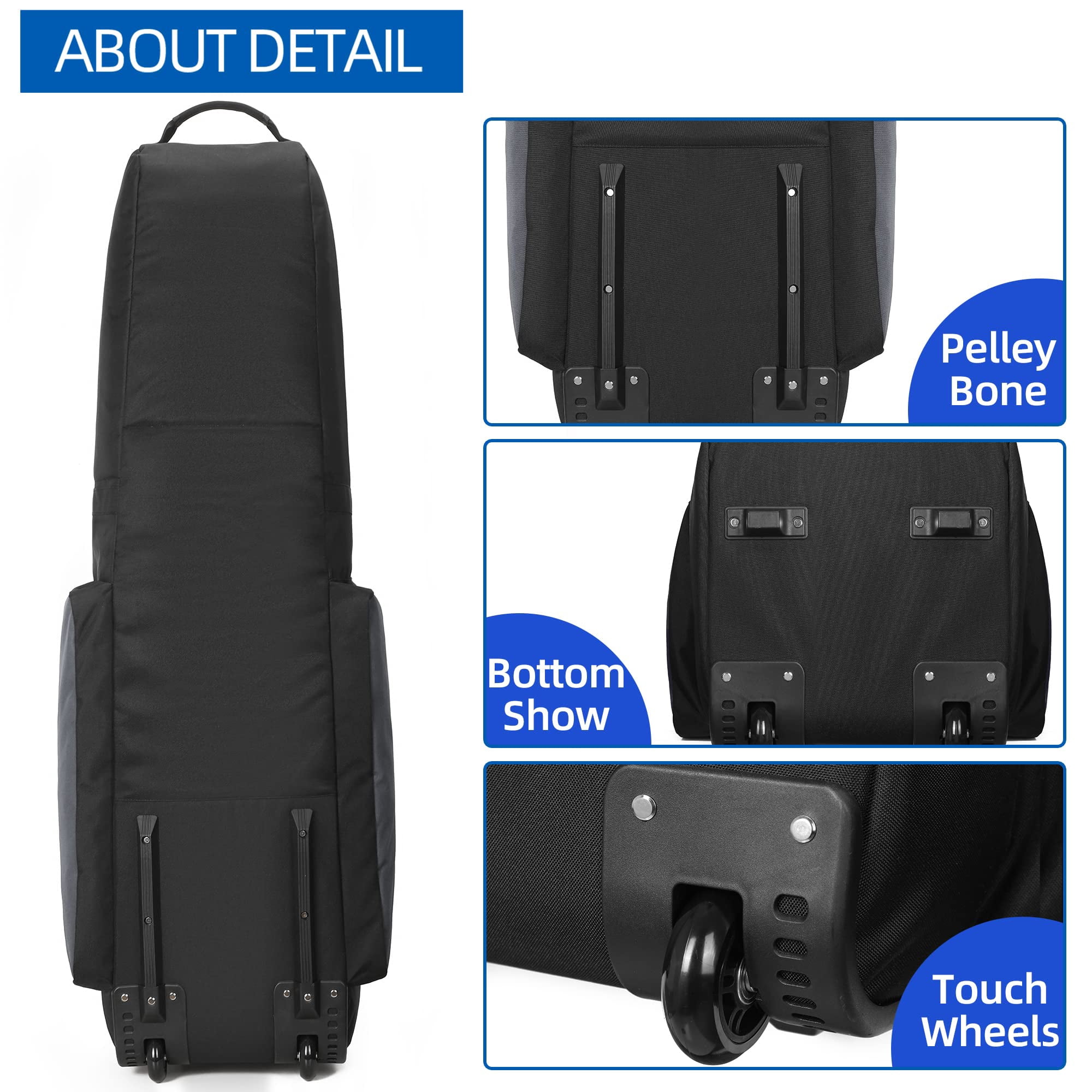 Foldable Padded Golf Travel Bag  Heavy Duty 900d Polyester Club Waterproof Carry Cart With Wheels Soft-sided Spacial Size For Gear Transportation