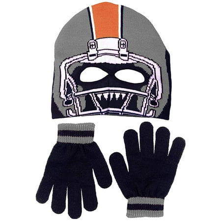 Polar Wear Boy's Monster Football Player Knit Beanie with Eye Holes & Gloves Set