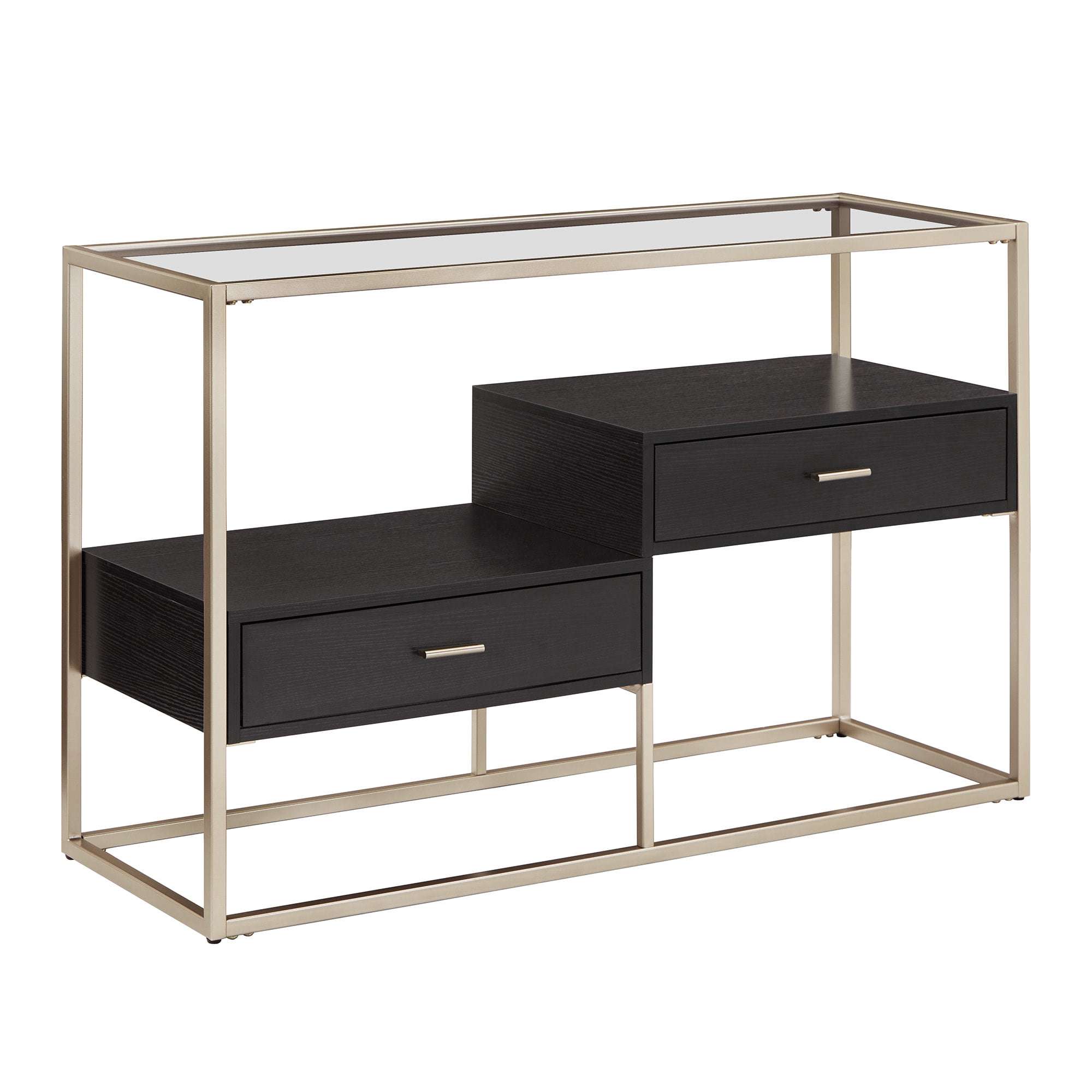 Weston Home Cava Metal and Wood Rectangular Console Table with Storage, Champagne Silver Finish