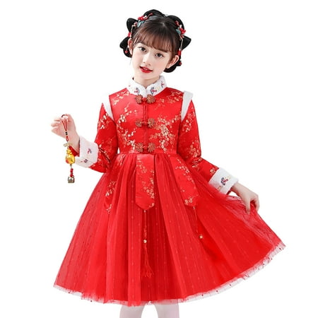 

Baby Girls Dress Fairy Hanfu Quilted Lined Warm Princess Embroidery Suit Toddler Cute Cartoon Soft Trendy Spring Summer Casual Gifts To Child Girls Clothes