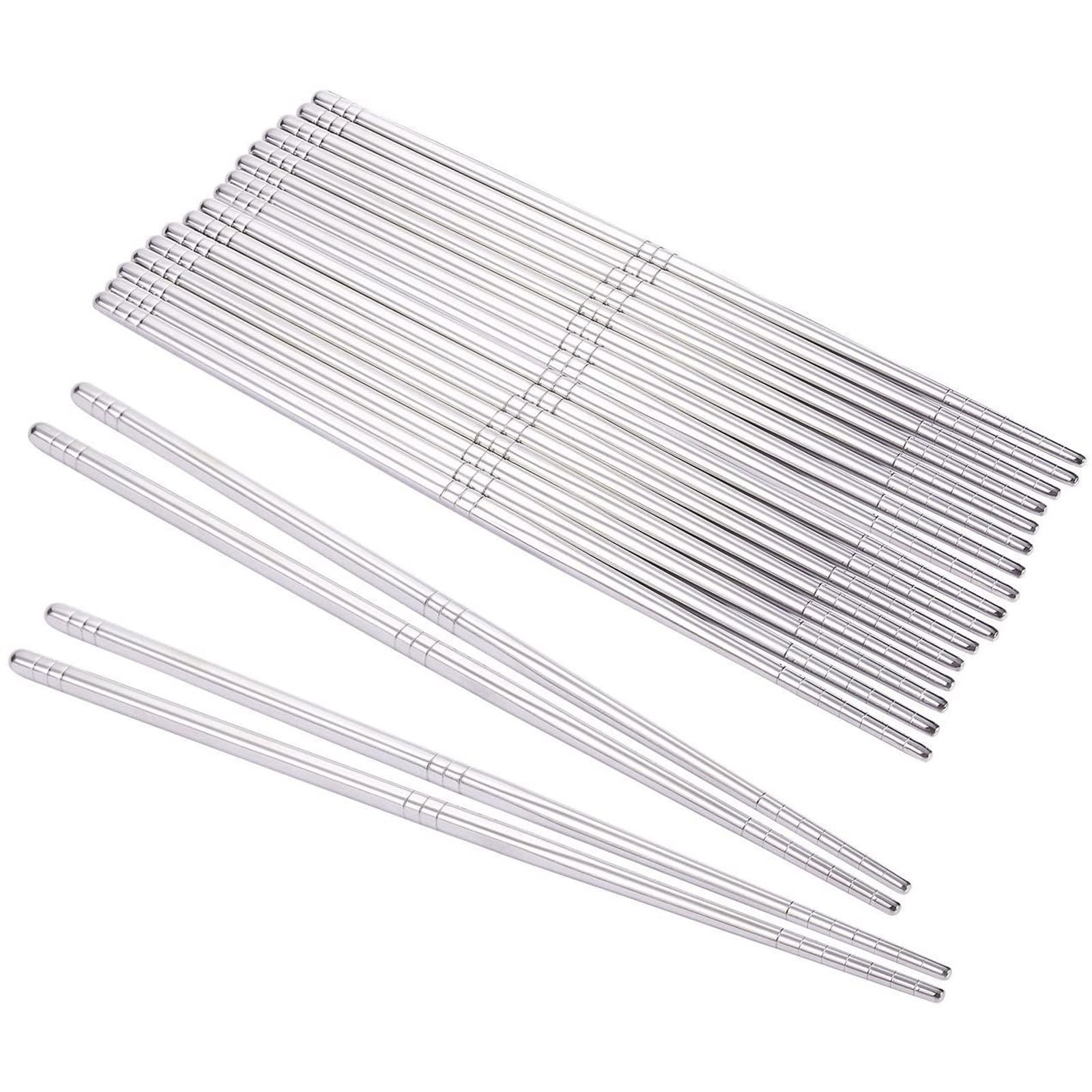 10 Pair Reusable Chopsticks Metal Korean Chinese Stainless Steel Chop Sticks 