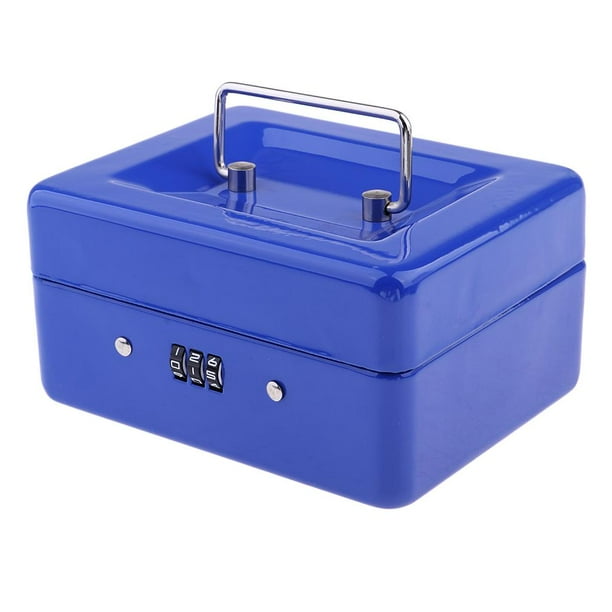 Caja de almacenamiento de metal con cerradura de contraseña y bandeja extraíble para recibos personales de privacidad. Azul