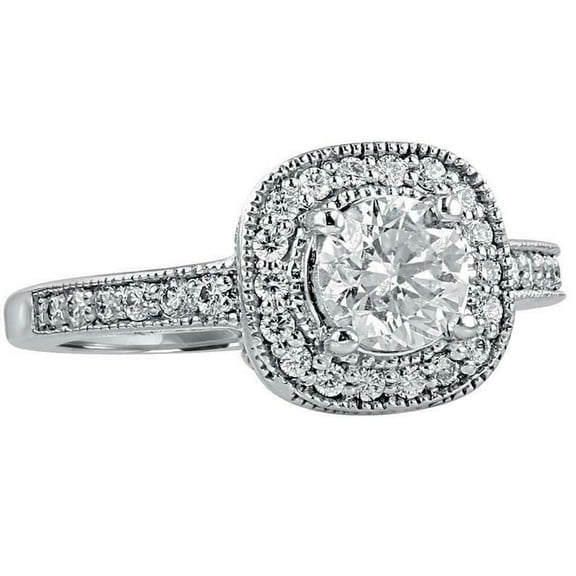 HeartsAndYou 2.4ct Round Cut Moissanite Engagement Ring for Women Milgrain Halo Vintage Inspired 18k White Gold over Silver