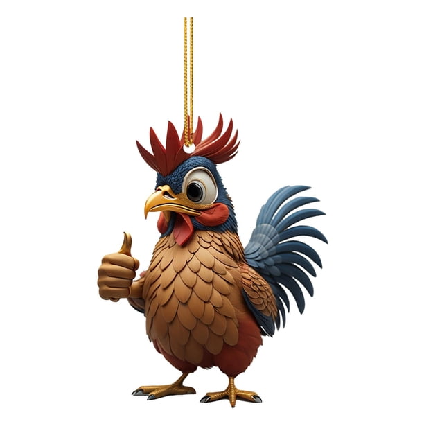 Colgante de pollo de dibujos animados, adorno decorativo para coche, llavero de pollo acrílico Azul