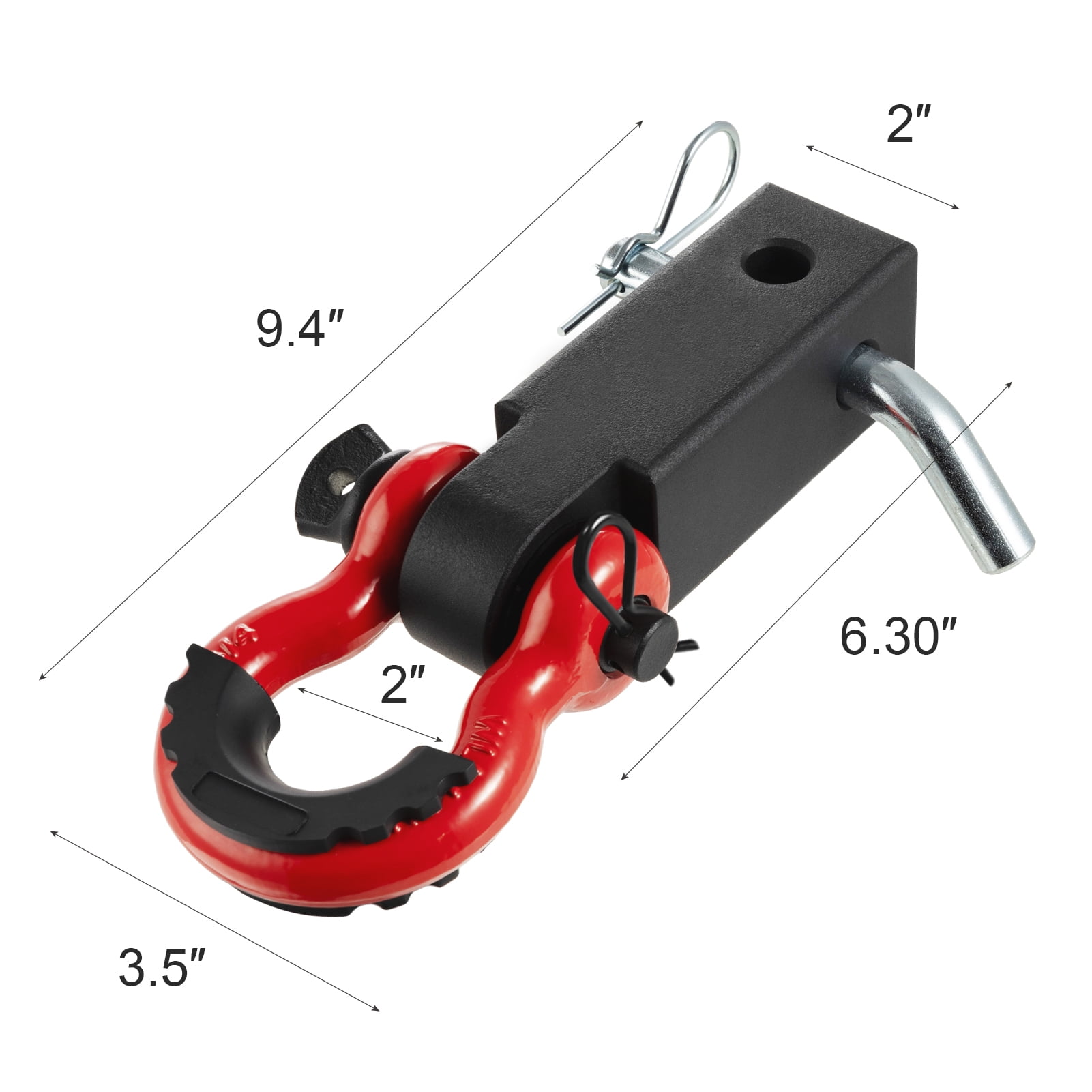 KFFKFF Hitch Receiver Shackle, Compatible with 2" Receivers, Withstands up to 52900 lbs, Includes D Ring Shackle and Trailer Hitch Lock Pin, Robust Towing Gear for Trucks, Off-Road Vehicle Salvage