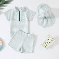 thumbnail image 5 of Linfrsh Boy Swim Set Baby Boys Swimsuit Short Sleeve Rash Guard Swimwear Baby Boy Swim Trunk with Hat Set 3-Piece Toddler Bathing Suit(Light Green,3-4 Years), 5 of 5