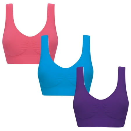 miqiqism 3 PCS Women s Pure Color Bras Juniors Plus Size Ultra-thin Large Bra Sports Bra Full Bra Cup Tops Casual Comfy Tank Bralette Blue XX-Large