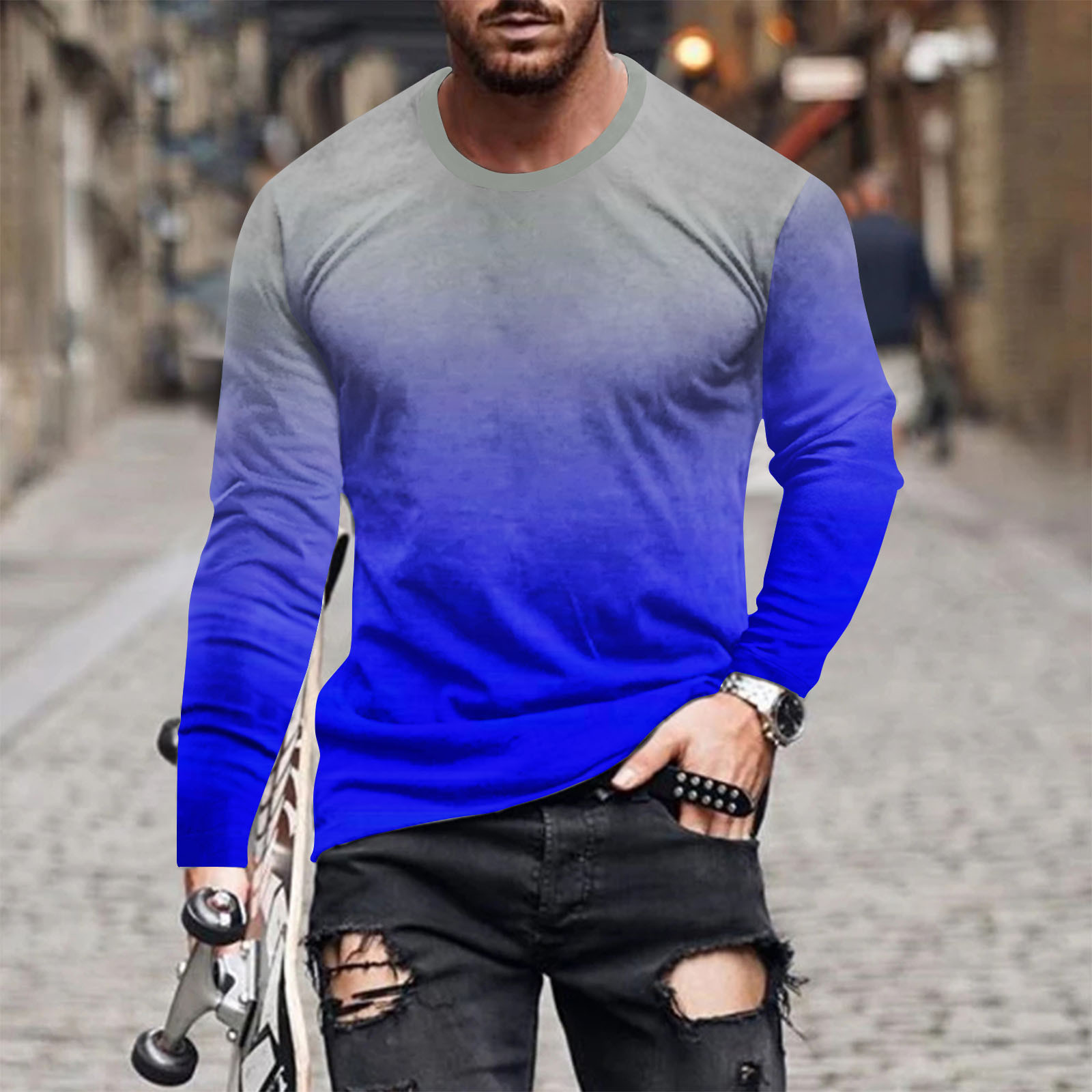 Men Tshirts Mens Business Casual Shirt Men Casual Round Neck Long Sleeve Pullover Printed T Shirt Blouse Tops