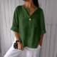thumbnail image 5 of Vestidos Casuales Para Mujer, Blusas De Mujer De Moda Camisa de lino con cuello en V y bolsillo abotonado para mujer, informal, con escote en V de un cuarto, 5 of 6