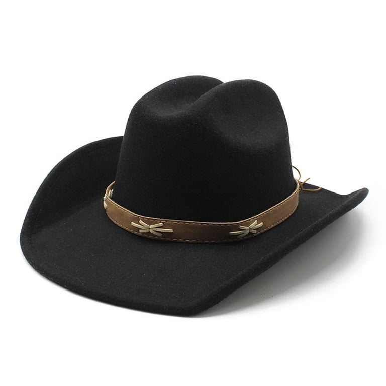Wide Brim Cowboy Hat Classic Western Style Adjustable Fit Durable Material WRITWAA Cowboy Hat for Women Men, Black Felt Wide Brim  main image 3